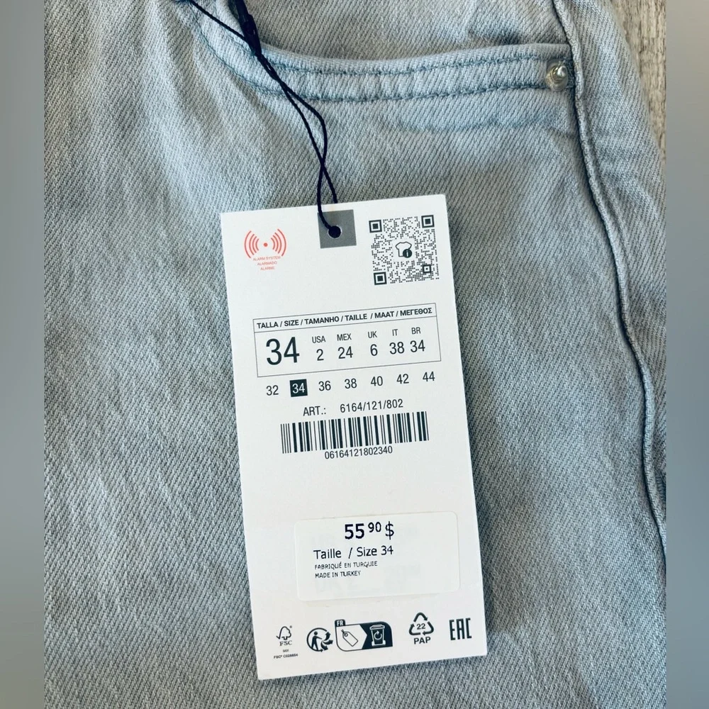 NWT Zara High Rise Straight Ankle Length Gray Jean Size 34 (US 2) - Picture 8 of 8